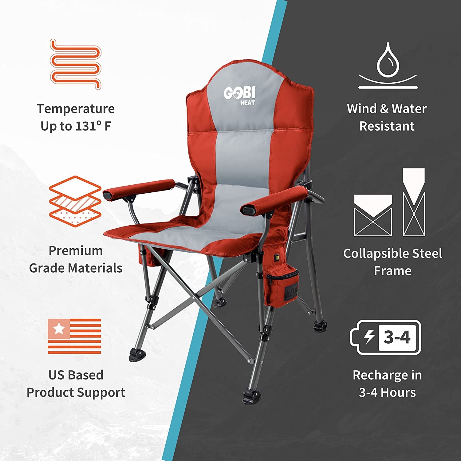 - Terrain Portable Heated Camping Chair - Outdoor Folding Chair with Heated Filling - Winter Camping Essential - 3 Heat Settings (Flare)