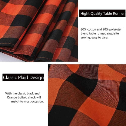 Buffalo Plaid Table Runner 2 Packs 13X84 Inch Orange and Black Checkered Cotton Runner for Christmas Gatherings Indoor Party Decorations