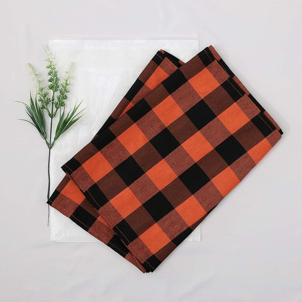 Buffalo Plaid Table Runner 2 Packs 13X84 Inch Orange and Black Checkered Cotton Runner for Christmas Gatherings Indoor Party Decorations