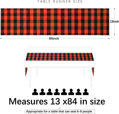 Buffalo Plaid Table Runner 2 Packs 13X84 Inch Orange and Black Checkered Cotton Runner for Christmas Gatherings Indoor Party Decorations